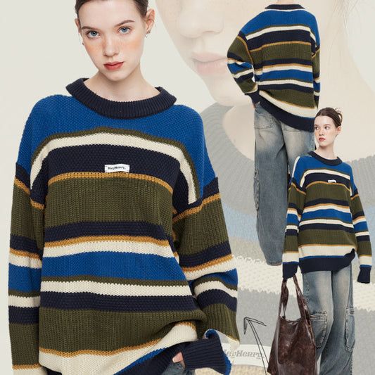Vintage Stripe Sweater Loose And Idle Women