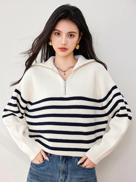 Retro Navy Collar Stripe Sweater for Women